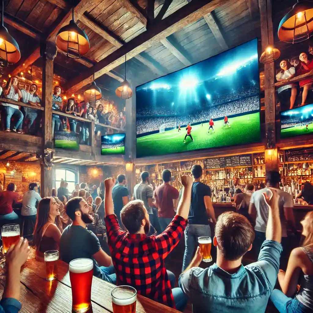 Mensen genieten van sport in een bar